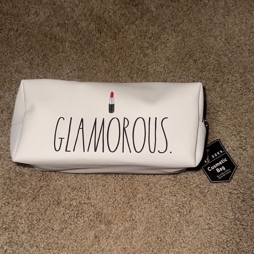 RAE DUNN Ivory GLAMOROUS with Lipstick Logo Cosmetic Bag